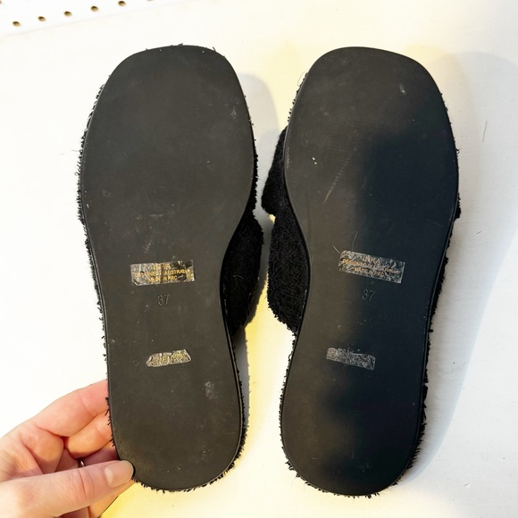 SENSO | INKA IV Black Ebony, Fuzzy Cross Strap Slide Sandal Sz. 37 - Picture 4 of 6
